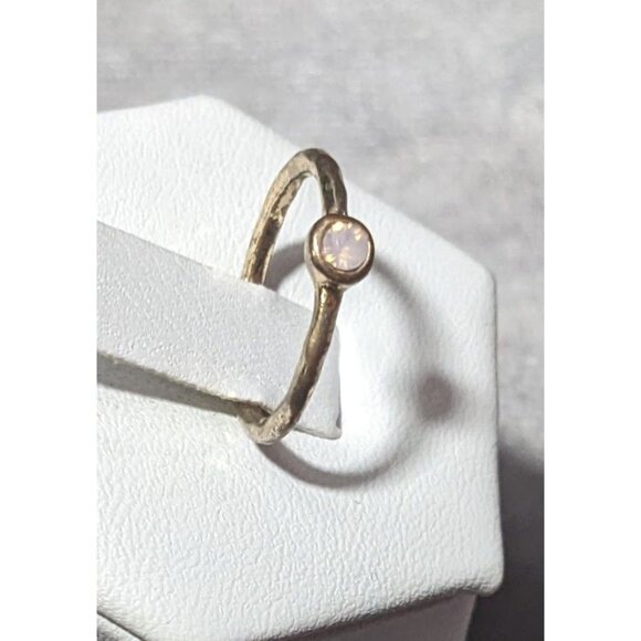 Minimalist Gold Tone Textured Ring With Tiny Pastel Pink Stone Size 4 - Picture 8 of 12
